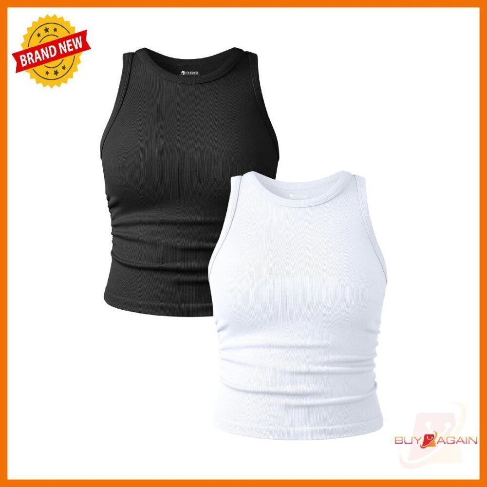 Women's 2-Piece Stretch Crop Tops, Sleeveless Crew Neck Casual Yoga Tank